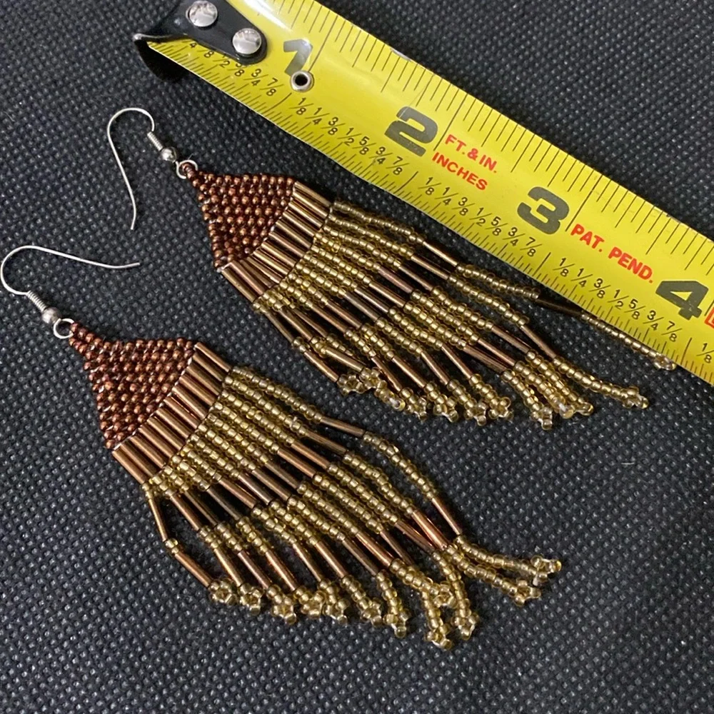 Vintage acrylic earth tones Tiny Beaded dangling pierced earrings